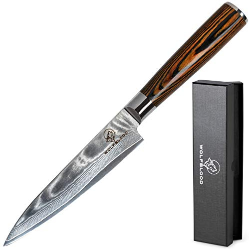 Wolfblood Damastmesser Küchenmesser L(24cm) Profi-Kochmesser aus echtem 67 Lagen Damaststahl I Damast-Küchenmesser und Chefmesser mit Holzgriff Geschenkbox und Klingenschutz