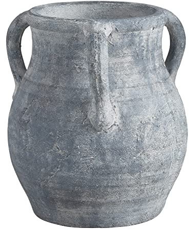 47th & Main Old World Style Distressed Terracotta Planter Pot Vase with Handles for Flowers Plants and More, 9 Tall, Grey