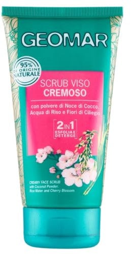 GEOMAR | Scrub Viso Detergente Cremoso, Con polvere di Noce di Cocco, Acqua di Riso e Fiori di Ciliegio, 95% di Origine Naturale, Made in Italy, 1 x 150 ml