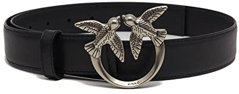 Pinko Love Berry H3 Belt Vitello Seta, Cintura Donna, Z99o_nero-old Silver, XS