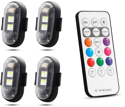 4PCS Wireless LED Strobe Lights with Remote,8 Colors USB Waterproof Anti-Collision Led Emergency Warning Light,Car Motorcycle Drone Aircraft Bike lamp
