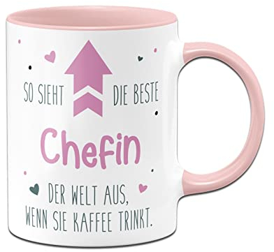 Tassenbrennerei Tasse mit Spruch - So sieht die beste Chefin der Welt aus, wenn sie Kaffee trinkt - Kaffeetasse lustig als Geschenk für Kollegen, Kollegin (Chefin)