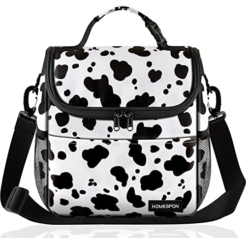 HOMESPON Kühltasche Klein Faltbar Isolierte Lunchtasche Picknicktasche Thermotasche für Frauen Erwachsene Lunchbox Behälter mit Schultergurt Fronttasche für Arbeit Picknick (Kuh Druck)