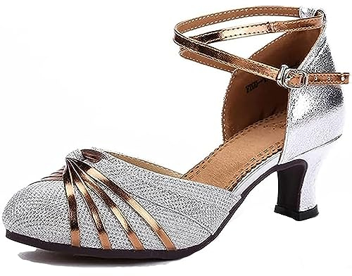 Damen atmungsaktive Tanzschuhe Sandalen mit bequemen Gummisohlen,ideal zum Tanzen Latein Salsa Waltz(Silber,41)