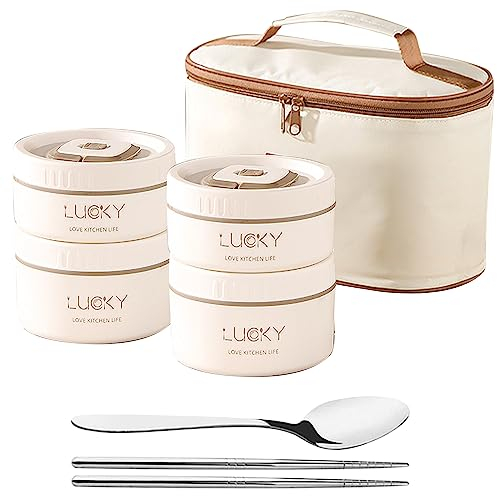 Tokenhigh Insulated Lunch Box, Thermal Food Box Stackable, 304 Stainless Steel Bento Box, Portable Insulated Food Container, Leakproof Box with Chopsticks Spoon for Kids and Adults (2000ml)