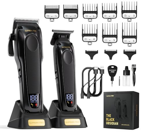 SUPRENT PRO Tondeuse Cheveux Professionnelle pour Homme - Moteur Sans Balais à Couple élevé et lame Amovible avec Revêtement DLC - Rasoir Barbe Homme Cadeau Kit de Tondeuse à Cheveux Sans Fil (noir)