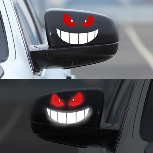 Lustige autodomy rückspiegel aufkleber, 2 Pcs Lustige Aufkleber für Auto Autodekoration Aufkleber Monster Lächelndes Gesicht Auto Aufkleber für Auto Dekoration Aufkleber (rot)