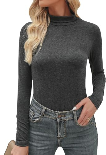 Aottori Thermal Tops Womens UK Roll Neck Long Sleeve Shirts Dark Grey XXL
