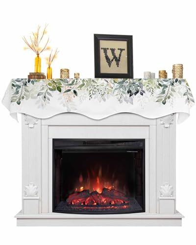 Sage Green Mantle Scarf 70 x 17 Inch, Watercolor Plant Leaves Fireplace Mantel Scarf Farmhouse Botanical Mantel Cover Runner for Daily Use, Seasonal Holiday, Home Party, Indoor Outdoor Decor