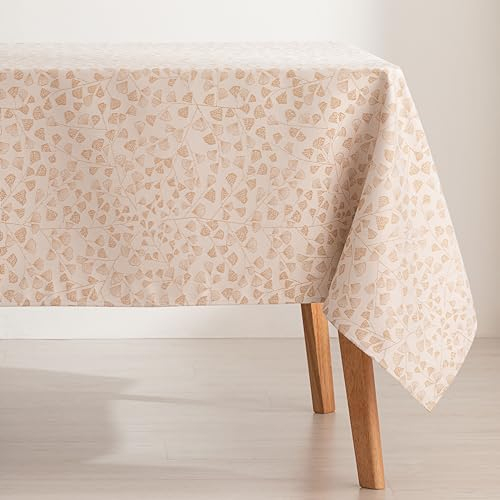 GAMUSI Tischdecke, schmutzabweisend, rechteckig, für Tisch, Lurex, Goldener Faden, Jacquard, wasserdicht, 140 x 300 cm, Stoffgefühl, Farbe Ecru/Gold, Lumin
