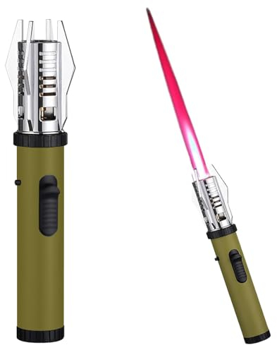 Accendino a spada laser, luminoso, ricaricabile, in metallo, antivento, a gas butano, torcia a raggio, torcia a getto, accendino a fiamma blu, per cucina, cucina, campeggio all'aperto (verde)
