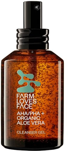 Farm Loves Face AHA/PHA + Organic Aloe Vera Cleanser Gel, Gesichtsreinigung, Transparent, feuchtigkeitsspendend, glättend, porenverfeinernd, vegan, ölfrei, ohne Parfüm, ohne Alkohol, 1er Pack (120ml)