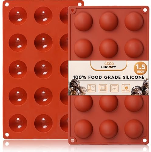 HKNMTT Silicone Semi-Sphere Molds 15 Cavities 2-Pack 1.5 for Chocolate Truffles Jelly Fat Bombs Gelatina, Small Baking Round Half Sphere Candy Moulds, Homemade Freeze Food Grade BPA Free Oven Safe