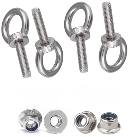 Treer 4-Juegos M6 Pernos de ojo con tuerca de bloqueo de brida Hexagonal, Diámetro del hilo 6mm, Pernos de anillo de Acero inoxidable 304 (M6 x 100 mm)