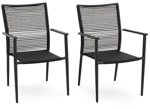 di volio Gartenstuhl Codi - Schwarz, Balkon- und Terrassenstuhl aus robusten Materialien (Aluminium, Polyrattan), witterungsbeständig & langlebig (2)