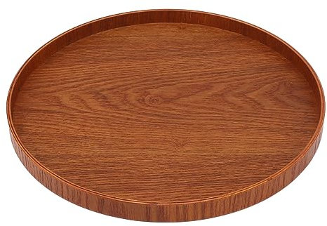 Bandeja para Servir, Bandeja de Madera Resistente, Elegante y Simple de 30 cm, Bandeja Redonda multifunción para té, café, refrigerios, Postre, Pizza, Bebidas, Adecuada para (Marrón Oscuro)