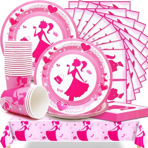 Huaxintoys Principessa Party Stoviglie Party Supplies,Principessa Decorazioni per Feste di Compleanno Include 20 Piatti,20 Bicchiere,20 Tovaglioli e 1 Tovaglie (61 pezzi)
