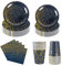 CEILIWEN Juego de 100 piezas de vajilla de fiesta azul marino, vajilla de fiesta de lunares azul real y dorado, incluye platos, servilletas, vasos, suministros de fiesta azul dorado para fiestas,
