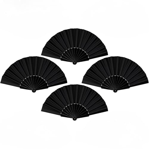 Zhenghebuy Folding Hand Fan,4 Pcs Small Portable Folding Fan,Black Fabric Hand Fans,Chines Handheld Fans for Dancing,Cosplay Props,Decorations,Gifts