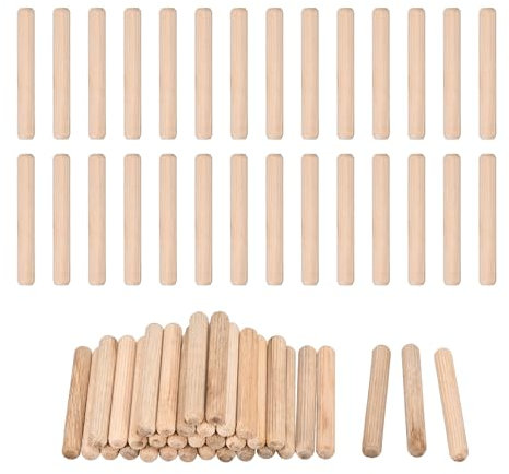 QUARKZMAN 90 Stk. Holzdübel 8x60mm(0,31x2,36) Gerillte abgeschrägte Enden Holz Dübel Zapfen Getrocknetes Hartholz für Holzbearbeitung Möbel Regal