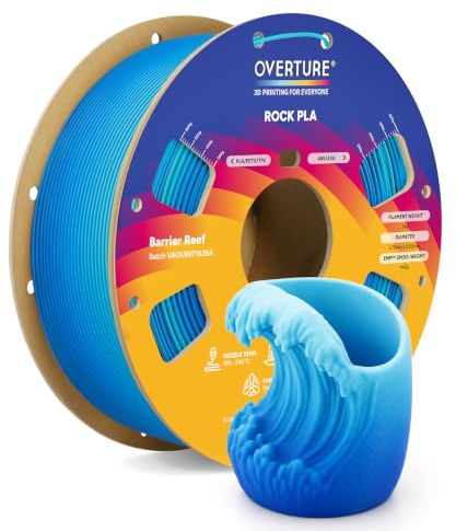OVERTURE Rock PLA Filament 1,75 mm Barrier Reef 1kg | Marmor PLA | Marmorierte Oberfläche • Einzigartiger Steineffekt • Maßgenauigkeit ±0,02 mm • Gleichmäßige Extrusion • FDM 3D Drucker