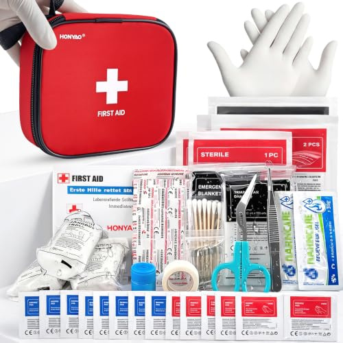 HONYAO® Erste Hilfe Set Kompakt Reiseapotheke First Aid Kit 125 Teilig | Notfalltasche Gefüllt, Notfallset für Outdoor Zuhause Auto Arbeitsplatz Fahrrad Camping Wandern Motorrad Sport Hiking Notfall