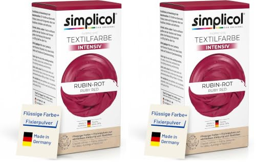 simplicol Textilfarbe intensiv Rubin-Rot | Einfaches Färben in der Waschmaschine | Flüssige Farbe & Fixierpulver | 2er Pack
