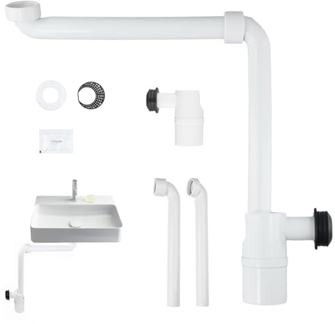 Raumsparsiphon 1 1/4 Zoll, Raumsparsiphon für Waschtisch, 360° Einstellbar Siphon Waschtisch mit Filtersieb, für Waschbecken, Spülbecken, Küchen und Badezimmer, Weiß