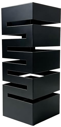 Portaombrelli Metallo, Moderno Porta Ombrelli in Metallo, Portaombrelli Interno Esterno Elegante Design Moderno in Metall, 16 x 16 x 42 cm(Nero)