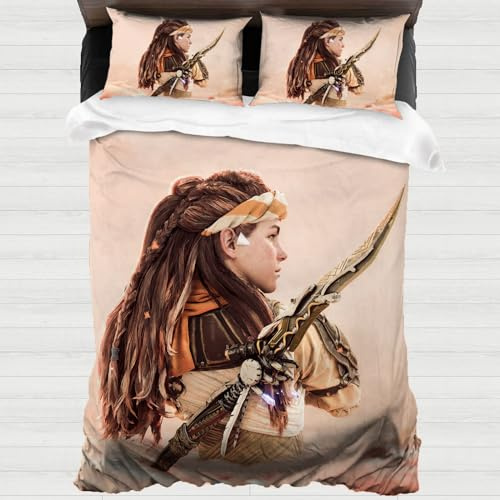 Generisch Horizon Aloy Bettwäsche Single 135x200 Kinder Bettwäsche-Sets Mikrofaser Bettbezug Kissenbezug 80x80cm Atmungsaktiv Weich Bettwaren-Sets 3 teilig (Merch)