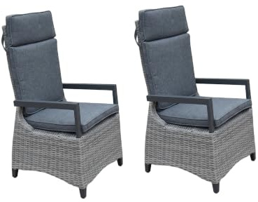 byLIVING Gartenstuhl 2er-Set Brisbane, Hochlehner mit Verstellbarer Lehne | Polyrattan mit pulverbeschichtetem Aluminium-Gestell, ca. 60 x 111 x 68 cm, inkl. Polster für Terrasse & Balkon