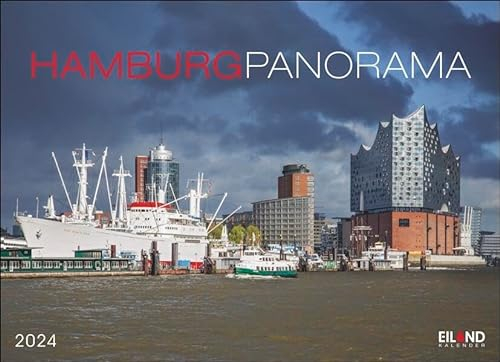 Hamburg Panorama Postkartenkalender 2024. Reise-Kalender mit 12 atemberaubenden Postkarten der Hansestadt. Städte-Kalender 2024. 23 x 17 cm. Querformat.