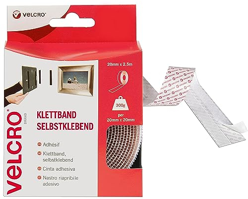 Velcro Marque, Ruban Adhésif Auto-Agrippant À Crochets Et Boucles, Qui Se Coupe À La Longueur Désirée & Parfait Pour La Décoration De Pièce, Maison, Bureau, Dans Le Garage, Blanc, 20 Mm X 2,5 M