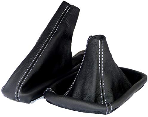L & P Car Design L&P A181 Schaltsack Schaltmanschette + Handbremsmanschette kompatibel mit BMW 3er e46 100% Echtleder Leder Schwarz Naht Grau