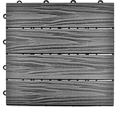 SIENOC Terrassen-Fliese aus WPC Kunststoff, Einzelfliese, Garten-Fliese,Balkon Bodenbelag mit Drainage Unterkonstruktion (30x30 cm, Grau Streifen Prägeplatten)