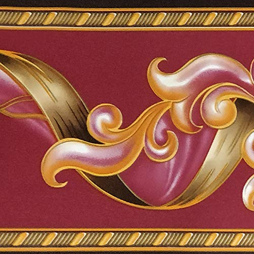 Dundee Deco BD3204 Tapete mit abstrakten Damast-Schriftrollen, Magenta, Burgunderrot, Retro-Design, Rolle, 10 m x 10 cm, selbstklebend