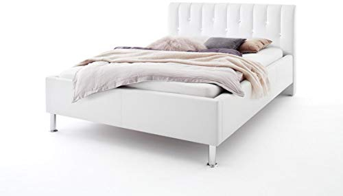 Supply24 since 2004 Luxus Designer Polsterbett Rimini mit Swarovski® Kristallen Glitzer Leder Bett Weiss Lederbett Bling Bling Doppelbett Jugendbett Bettgestell günstig (120 x 200 cm)