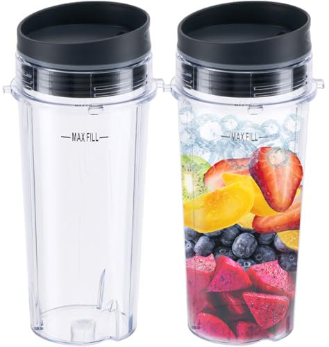 16oz Blender Cup Set for Ninja Replacement Parts Single Serve Blender Cup With Lids Set For BL770 BL780 BL660 BL740 BL810 Nutri Ninja Series Blenders (2-pack)