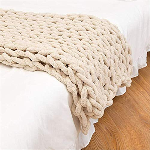 Nicole Knupfer Decke Grob Gestrickte Kuscheldecke Grobstrick Wolldecke Tagesdecke Strickdecke Überwurf Zuhause Dekor Geschenk (Beige,80 * 80cm)