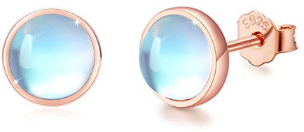 Mondstein Ohrringe 925 Sterling Silber Regenbogen Runde Mondstein Ohrstecker für Mädchen Hypoallergene Ohrringe für Damen Kinder (B-Roségold)