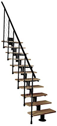 Systemtreppe Atrium Dixi, schwarz, Geschosshöhe 22-300 cm, mit 80 cm Holzstufen in Buche Natur