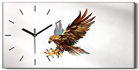 Coloray Uhr auf Leinwand - Schwarze Hände - Segeltuch Dekoration Wand Uhr Ohne Tickendes Geräusc Wohnzimmer Kunst - Tiervogel Eagle Kunst
