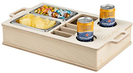 INEXTERIOR CouchBar - PERSONALISIERBAR - handgefertigt in Deutschland - zwei Snackschalen, Organizer und Flaschenhalter - Couchbutler couchorganizer Sofaorganizer Sofaablage Tablett Couchbutler