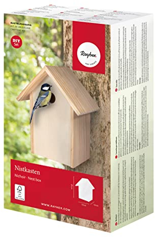 Rayher Bausatz Nistkasten, Holz FSC zertifiziert, 19 x 14 x 25 cm, Vogelhaus klein, zum Bemalen, 70053505, Natur