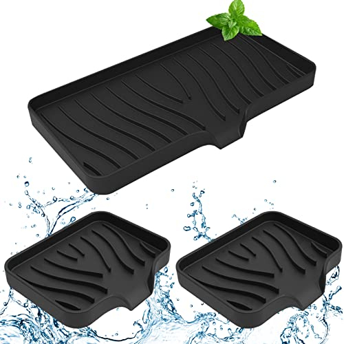 Abtropfmatte Silikon für Küche 3 Stück Spülbecken Organizer Geschirr Trockenmatte, Silikon Seiher Spülbeckensieb Waschbecken Filterablage Abtropfsieb, Spülbecken Seiher Sieb (Schwarz Blau)
