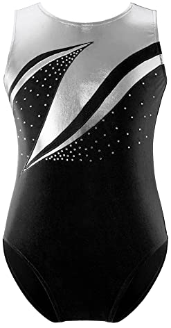 iEFiEL Mädchen Turnanzug Glitzer Gymnastikanzug ÄrmellosTurnanzug Glänzend Trikotanzug Gymnastik Leotard Training Gymnastikbody Stern Schwarz 146-152