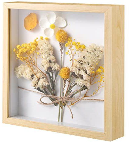 3D Bilderrahmen 20x20 cm, Tiefer Rahmen zum Befüllen Objektrahmen Bilderrahmen Quadratisch für Objekte Blumen Fotos Kunstwerke Erinnerungen Hochzeit DIY Geschenk(Holzfarbe)