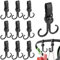 XSHAO® 10 Stück Haken Kinderwagen, 360° Drehbar Kinderwagenhaken Buggy Haken mit Klettverschluss für Rollstühle, Kinderwagen, Einkaufswagen, Fahrräder Etc (Schwarz)