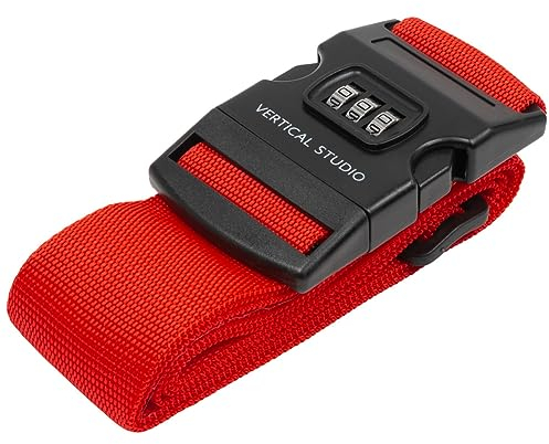 VERTICAL STUDIO Gepäck Koffergurt 5 x 200 cm, Steckverschluss mit DREI Ziffern Zahlenschloss zum sicheren Verschließen von Koffern und Taschen auf Reisen (rot)
