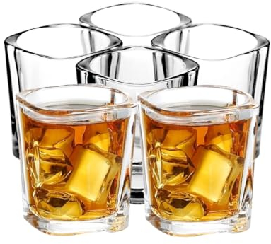WARESHARK Shot Glasses Set of 6, 70ml Cube Shot Glass, Shatterproof Heavy Base Vodka Tequila Liquers Shots Dishwasher Safe